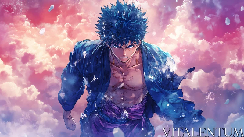 Sky warrior surges through glowing storm clouds.