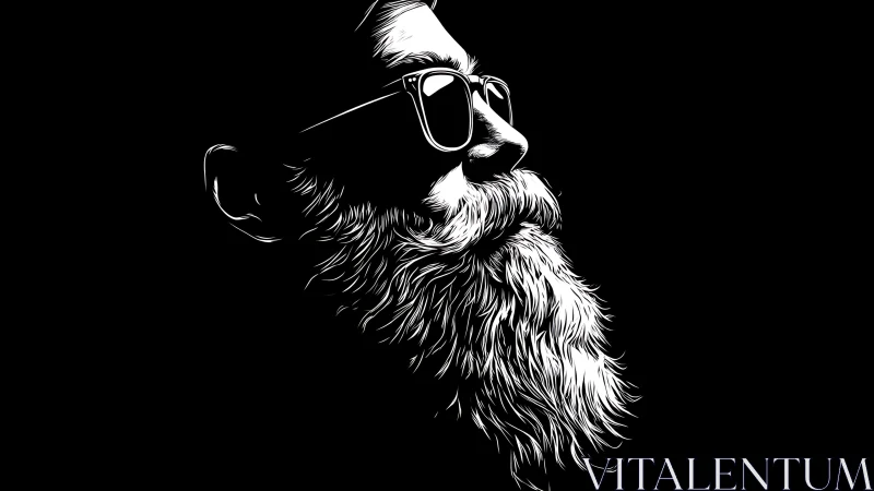 Bearded silhouette in stark monochrome, gazing into midnight.