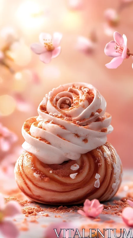 Flower shaped pastry with whipped cream swirl topping.