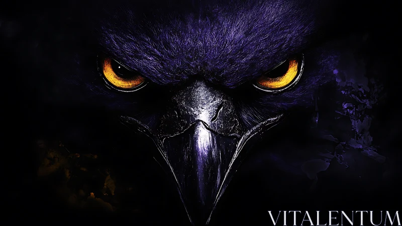 Digital painting close-up of predatory raven visage in shadow.