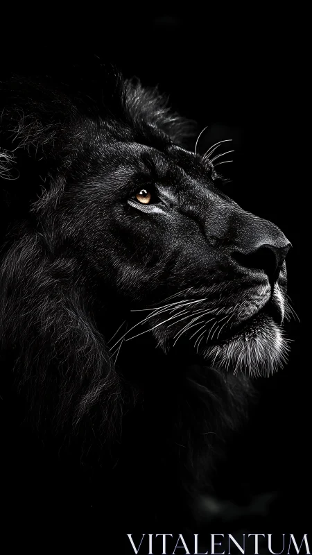 Midnight lion listens for distant thunder beyond the dark