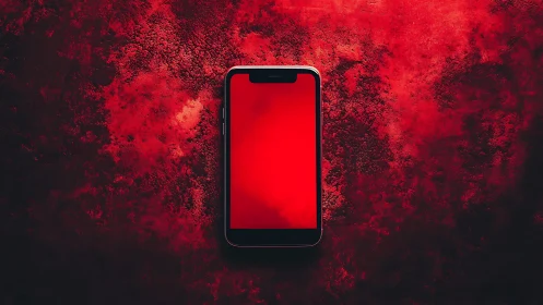Smartphone with red display on high contrast textured surface