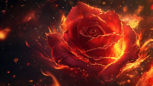 Incandescent molten rose bloom with eruptive fiery core
