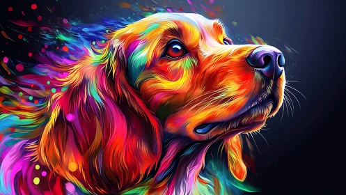 Color-saturated dog portrait in flowing digital strokes.