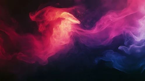 Colored gaseous forms in dark abstract digital composition.