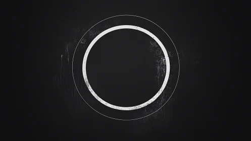 Bold white circle rests calmly on a deep charcoal void