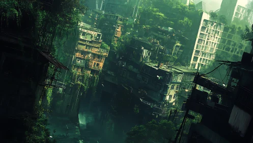 Verdant high-rise ruins where a quiet new wilderness blooms.