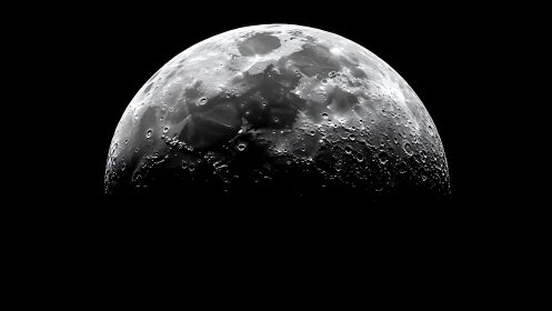 Lunar surface close-up with craters in partial illumination.