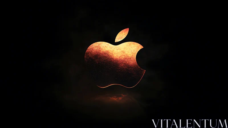 Molten metallic fruit logo glows against deep black void.