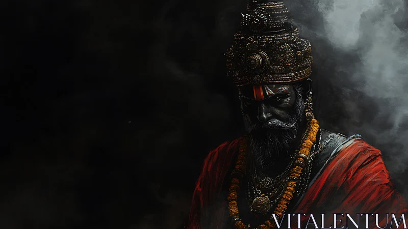 Dark robed holy man in ornate crown against smoky void.