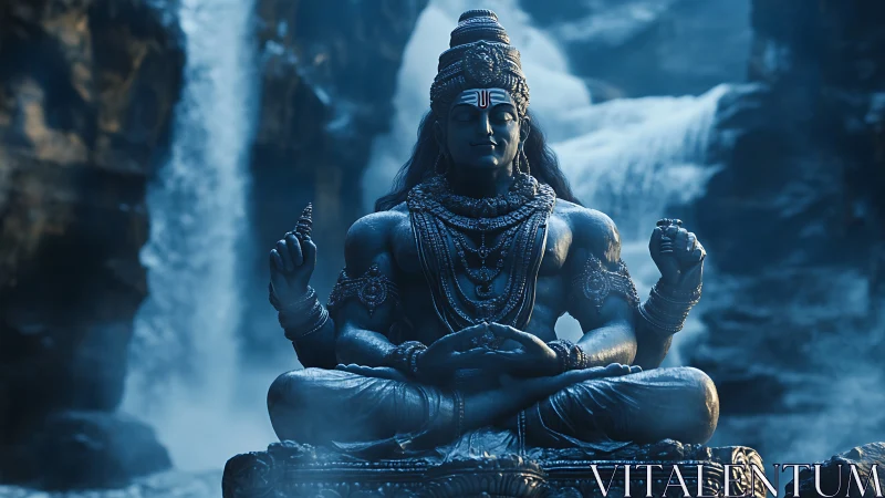 Moonlit river sage in meditative thunder of waterfalls.