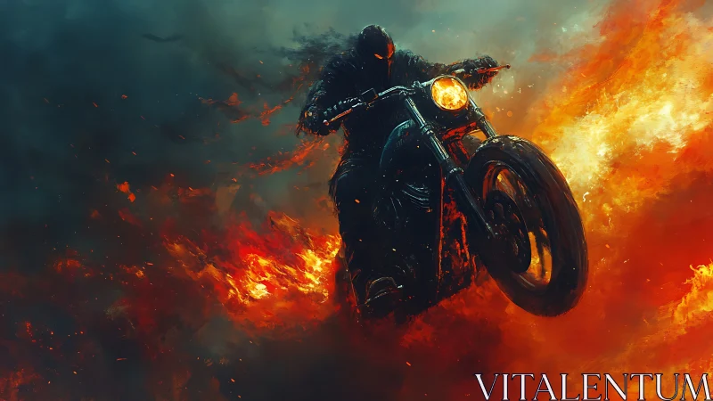 Fierce rider charges through blazing fire on roaring bike