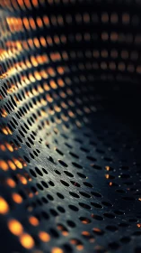 Curved perforated metal glows with warm industrial light