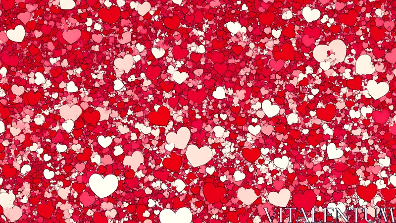 Heart cluster pattern in dense red and pink vector field.