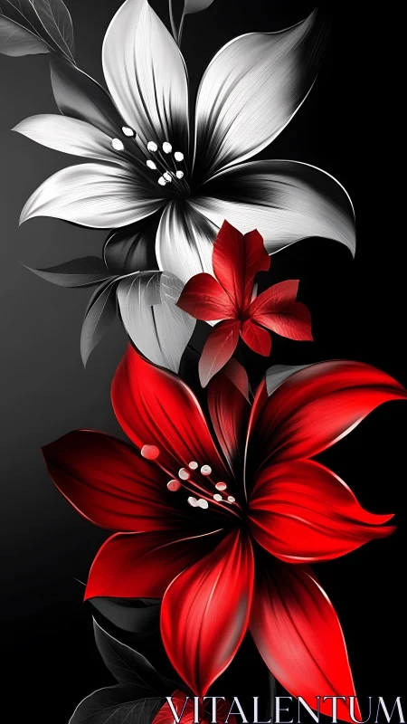 Graceful Blooms Dance in Elegant Black and Red