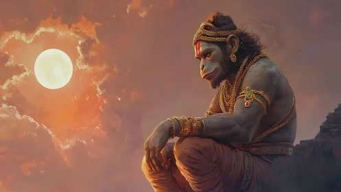 Moonlit warrior-monk pauses, draped in gold and quiet storms