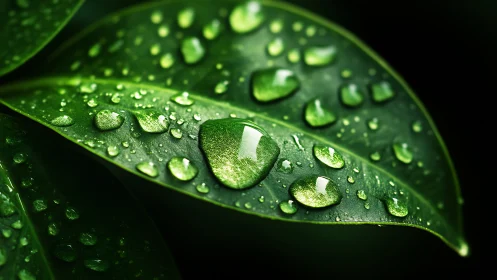 Water droplets rest on vivid green leaves after rainfall