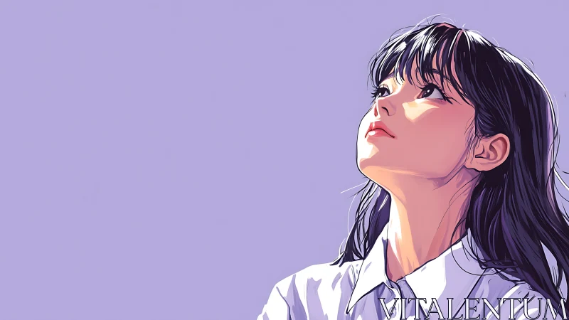 Young woman in side profile rendered in clean anime style