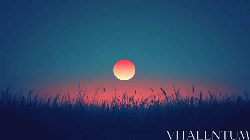 Banded gradient sun over silhouetted grass in high-contrast dusk