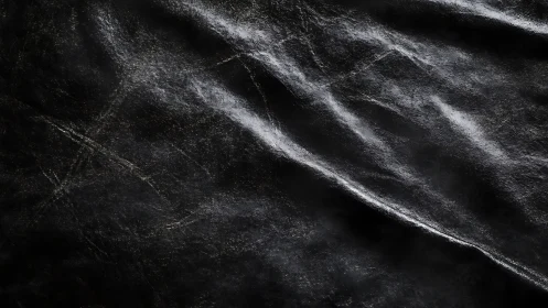 Gently folded black leather surface catches soft studio light