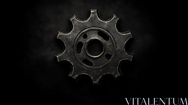 Lone iron cogwheel gleams like a relic in shadowed dark.