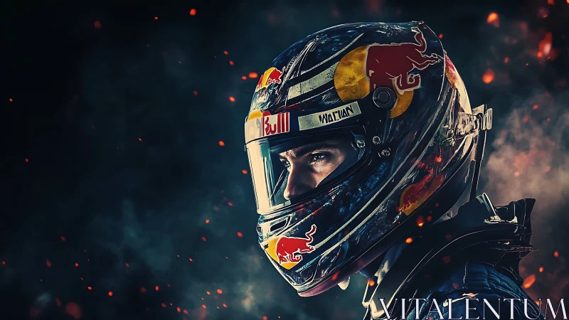 Side-profile racing helmet portrait rendered in dramatic light