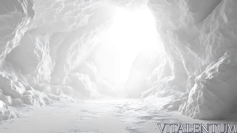 Soft light pouring into a quiet snow carved ice cave.