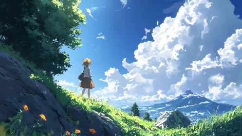 Summer hillside dream listens quietly to the breathing sky