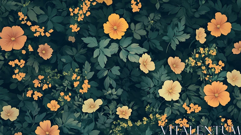 Warm Blooms Scattered Across Deep Foliage