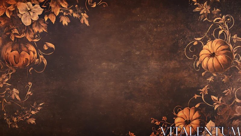 Rustic pumpkins and vines framing warm autumn space.