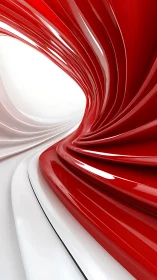 Red and white curved glossy abstract tunnel form.