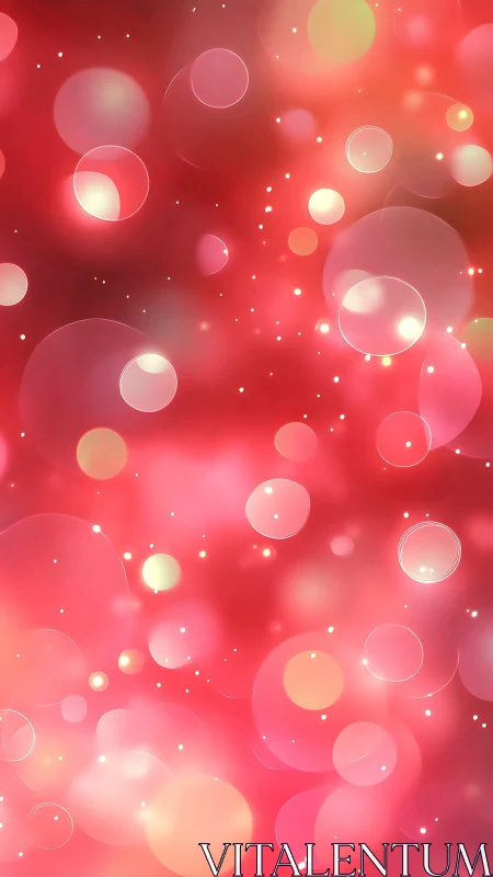 Glowing rose bubbles drift through a dreamy digital dusk