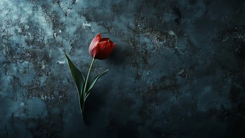 Single red tulip resting softly on a moody dark backdrop.