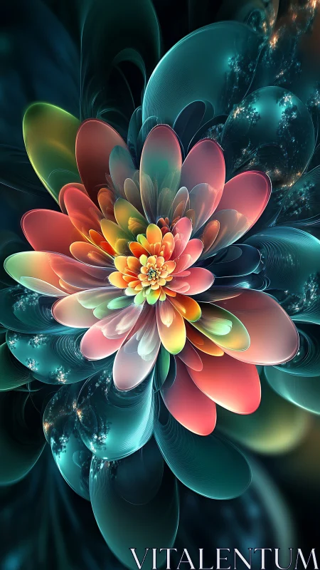 Multilayered fractal flower with iridescent translucent petals