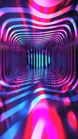 Neon waveguide tunnel with chromatic reflections and depth fields.