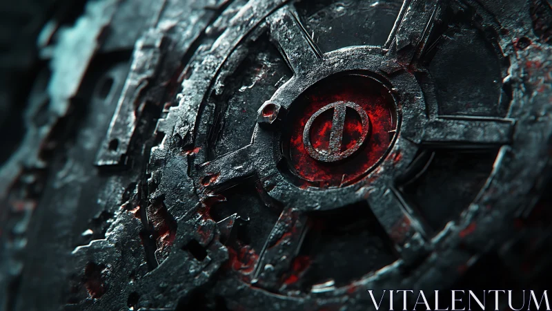 Rustbound apocalypse emblem crowned in searing red light.