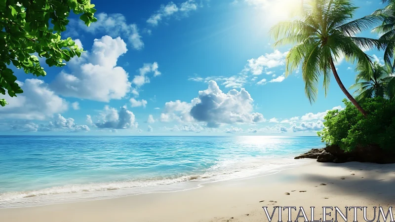 Tropical Beach Landscape with Palm Trees and Turquoise Water.