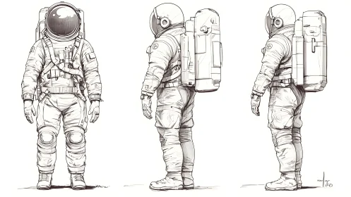 Detailed astronaut suit turnaround showcases full gear design.