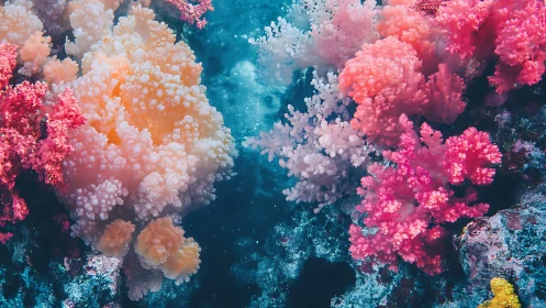 Coral clouds bloom like underwater fireworks in neon silence