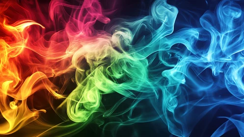 Vibrant multicolor smoke streams twist across dark space