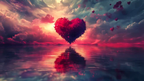 Luminescent Heart Suspended: Surreal Aquatic Nocturne.