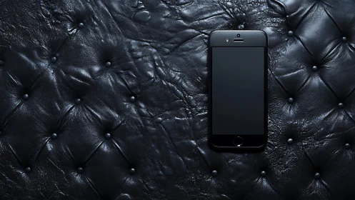 Black Smartphone on Quilted Leather Surface