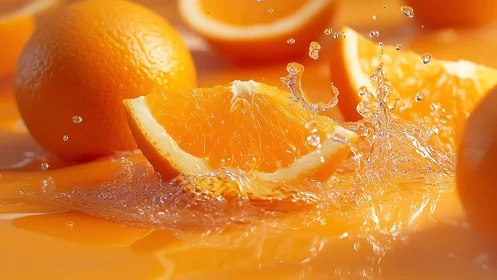 Orange slices impact liquid surface and generate water splash
