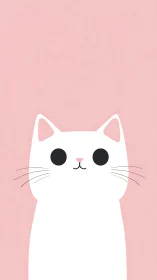 Minimalist White Feline Illustration with Contrasting Black Eyes on Blush Pink Background