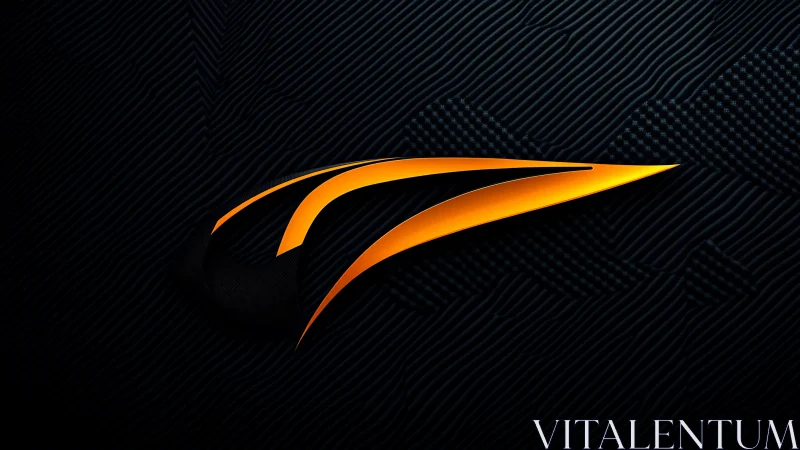 Futuristic orange swoosh emblem on textured dark carbon background.
