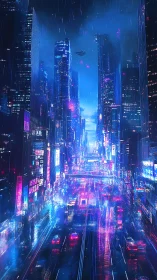 Neon drenched future city hums with rain, motion, and light