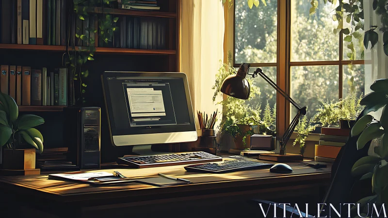 Sunlit home office nook invites calm, focused creative work