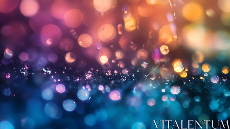 Dreamy rainbow bokeh over glittering raindrop horizon.