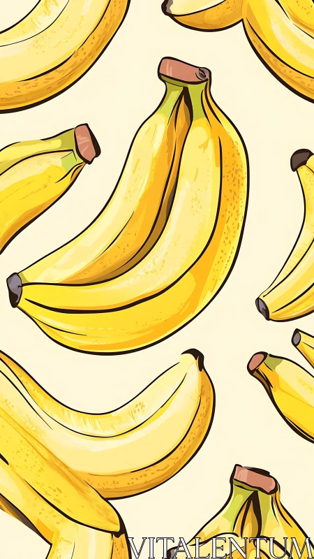Banana fruit cluster illustration in repeating pattern format.