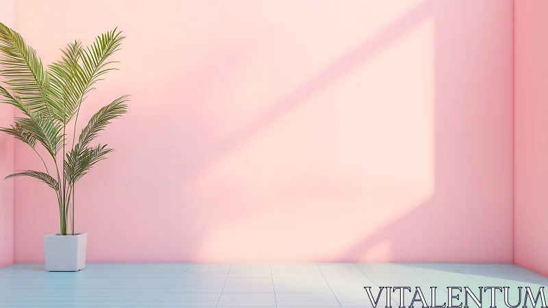 Minimalist corner palm under soft planar daylight gradients.